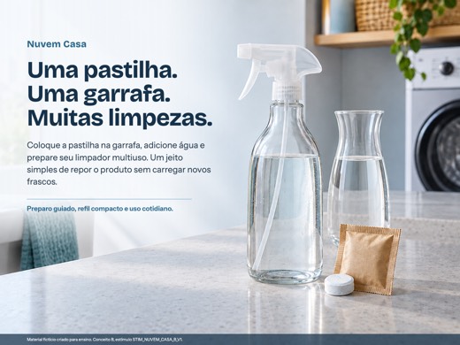 Peça do conceito B: Uma pastilha. Uma garrafa. Muitas limpezas.